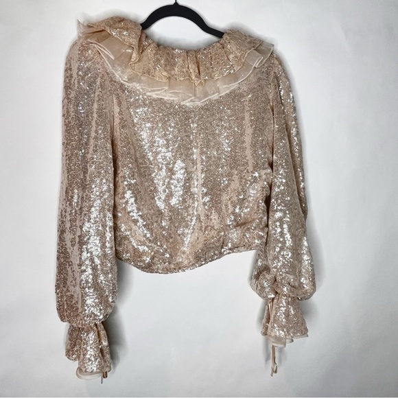 Antonio Melani | NICOLA BATHIE  Sequined Long Sleeve Blouse Champagne - Picture 3 of 9